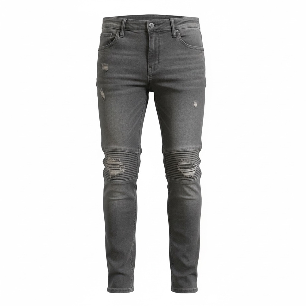 Gray Kilogram Skinny Jeans with Distressed Texture